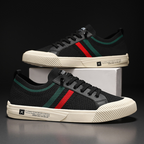 Men's Breathable Knit Lace-Up Trainers – Casual Lightweight Stripe Sneakers