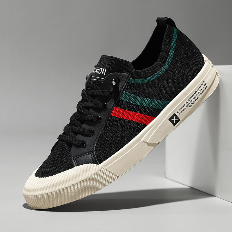 Men's Breathable Knit Lace-Up Trainers – Casual Lightweight Stripe Sneakers