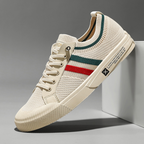 Men's Breathable Knit Lace-Up Trainers – Casual Lightweight Stripe Sneakers