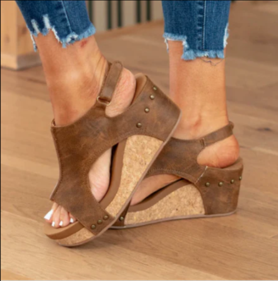 Women's Orthopedic Wedge Soled Sandals - High Heeled Non Slip Casual Shoes
