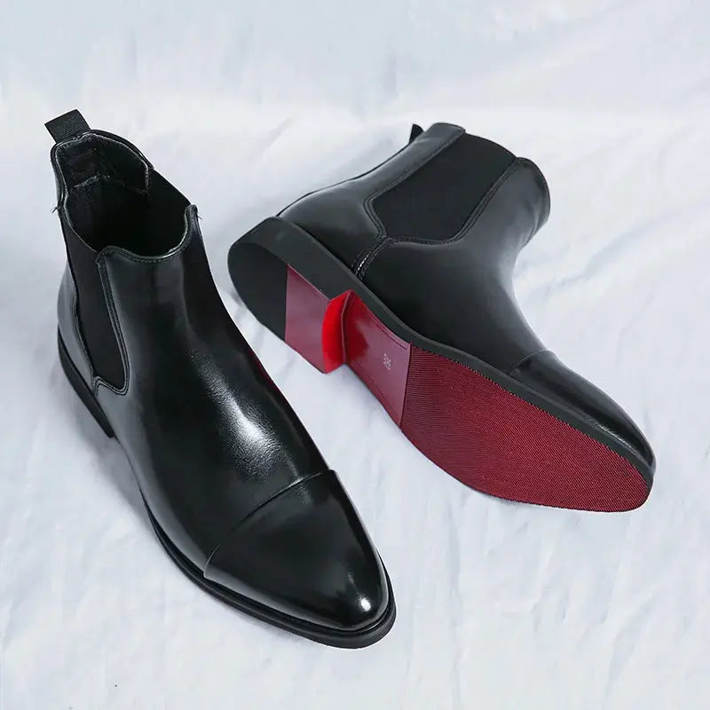 Men's Chelsea Boots Black Leather Cap-Toe Dress Boots