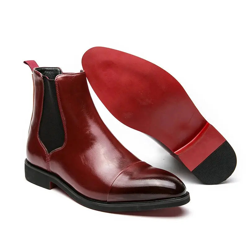 Men's Chelsea Boots Black Leather Cap-Toe Dress Boots