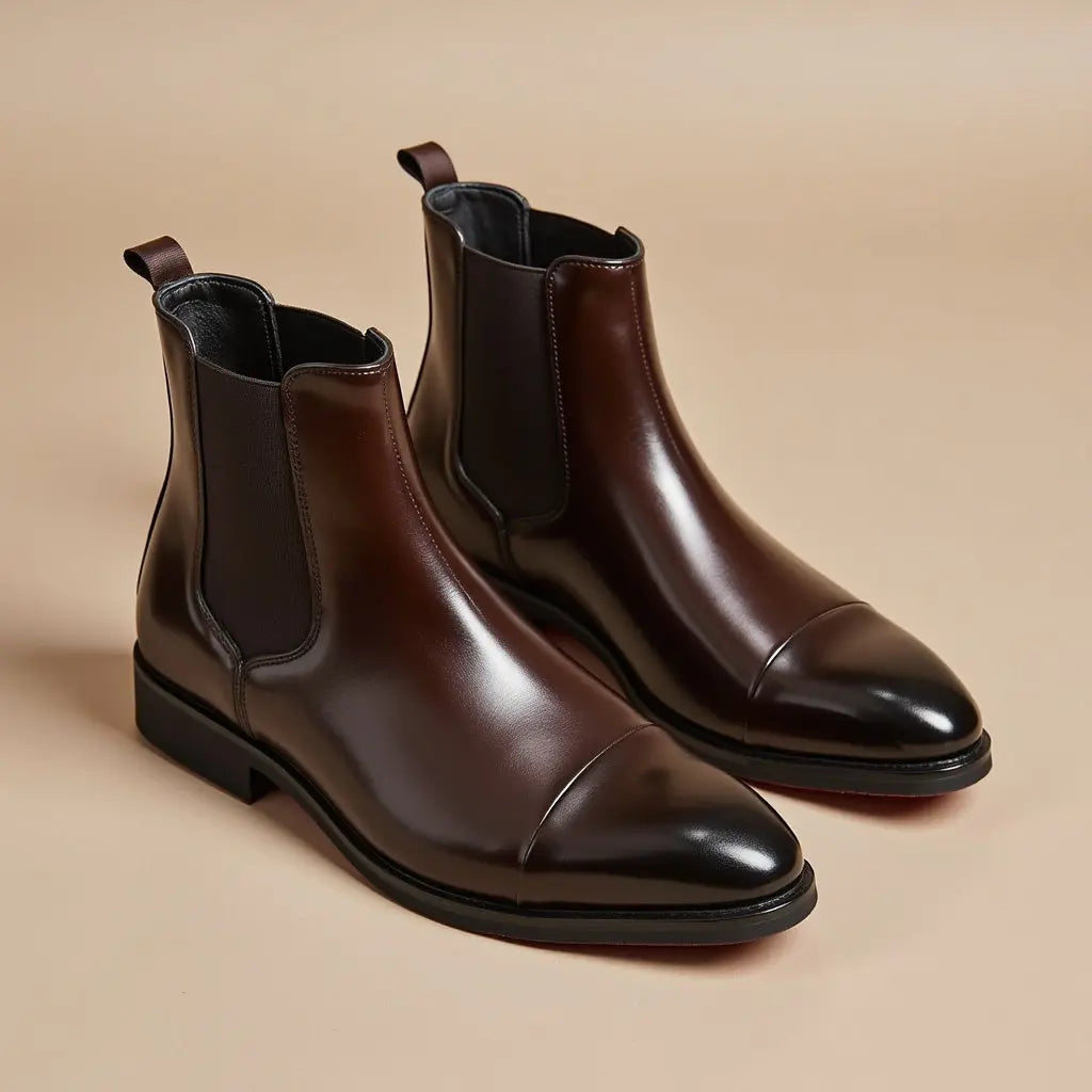 Men's Chelsea Boots Black Leather Cap-Toe Dress Boots