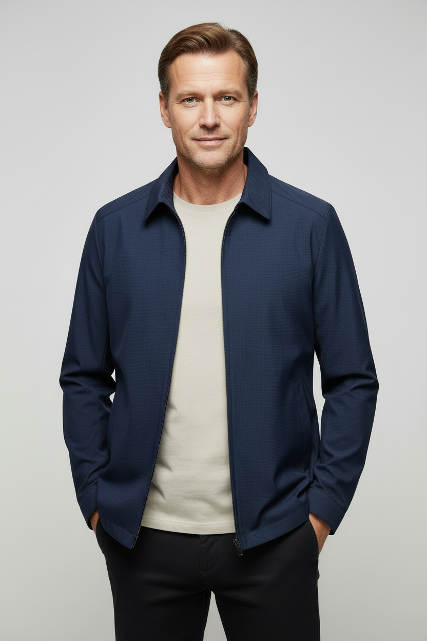 Men's Harrington Jacket - Navy Lightweight Zip-Up Collared Coat