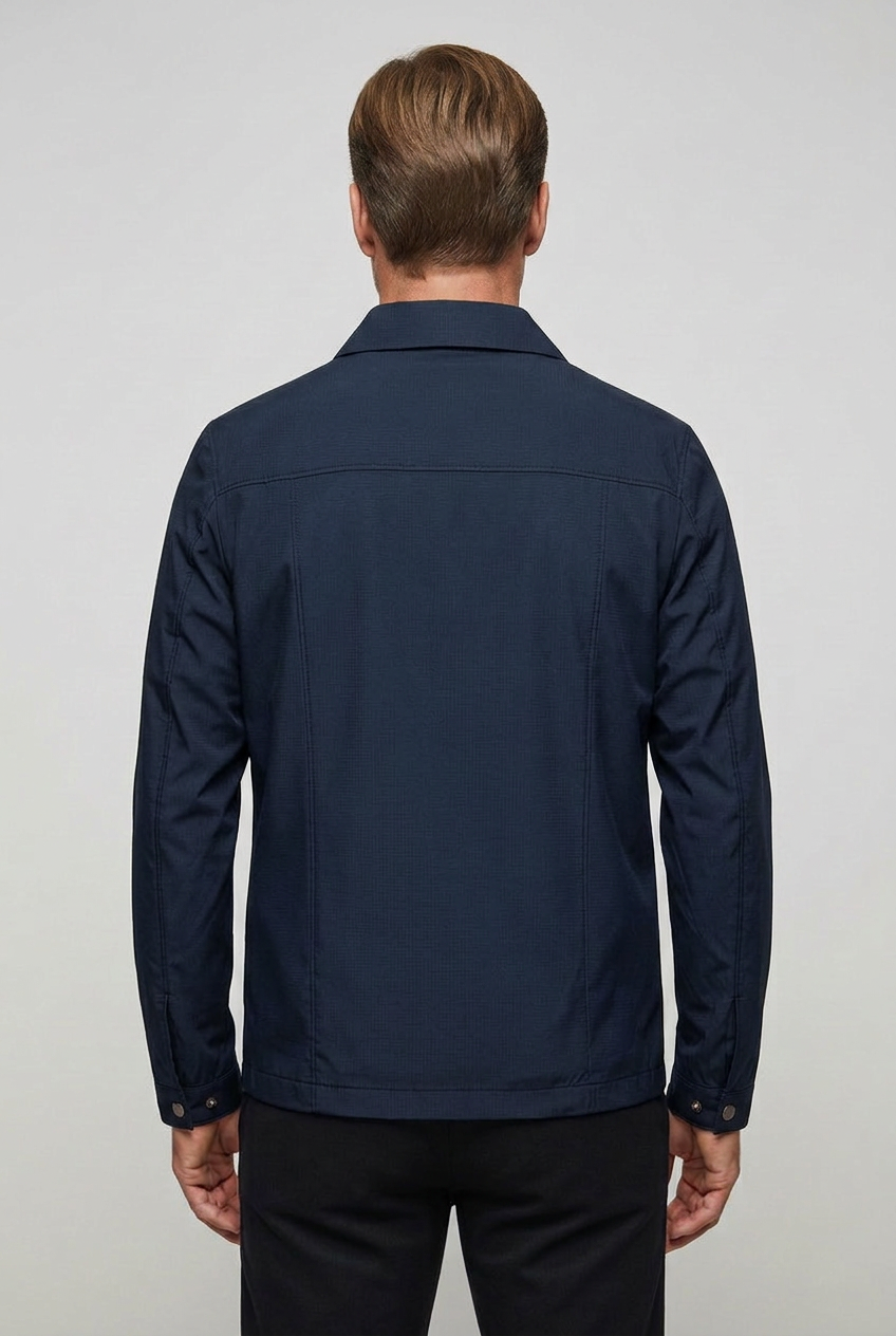 Men's Harrington Jacket - Navy Lightweight Zip-Up Collared Coat