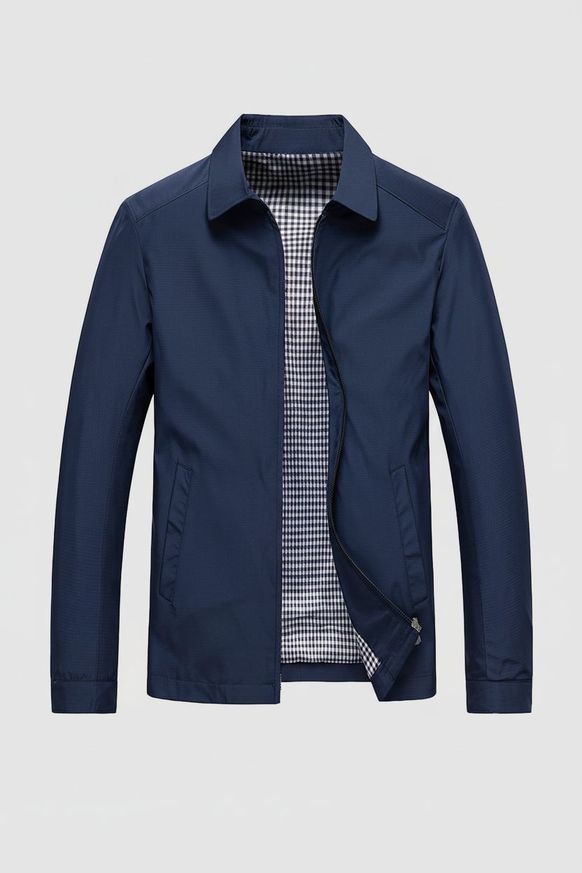 Men's Harrington Jacket - Navy Lightweight Zip-Up Collared Coat