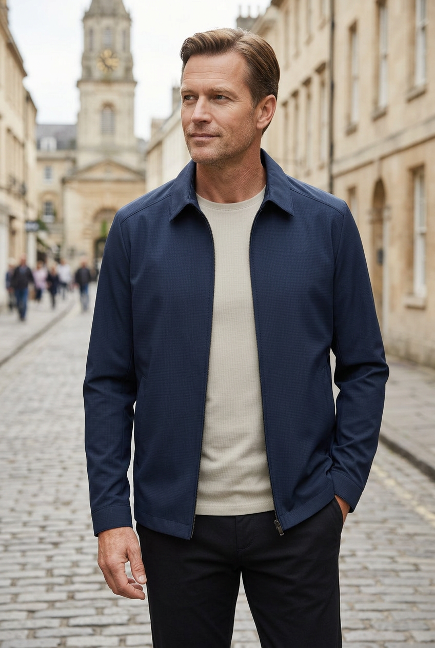 Men's Harrington Jacket - Navy Lightweight Zip-Up Collared Coat
