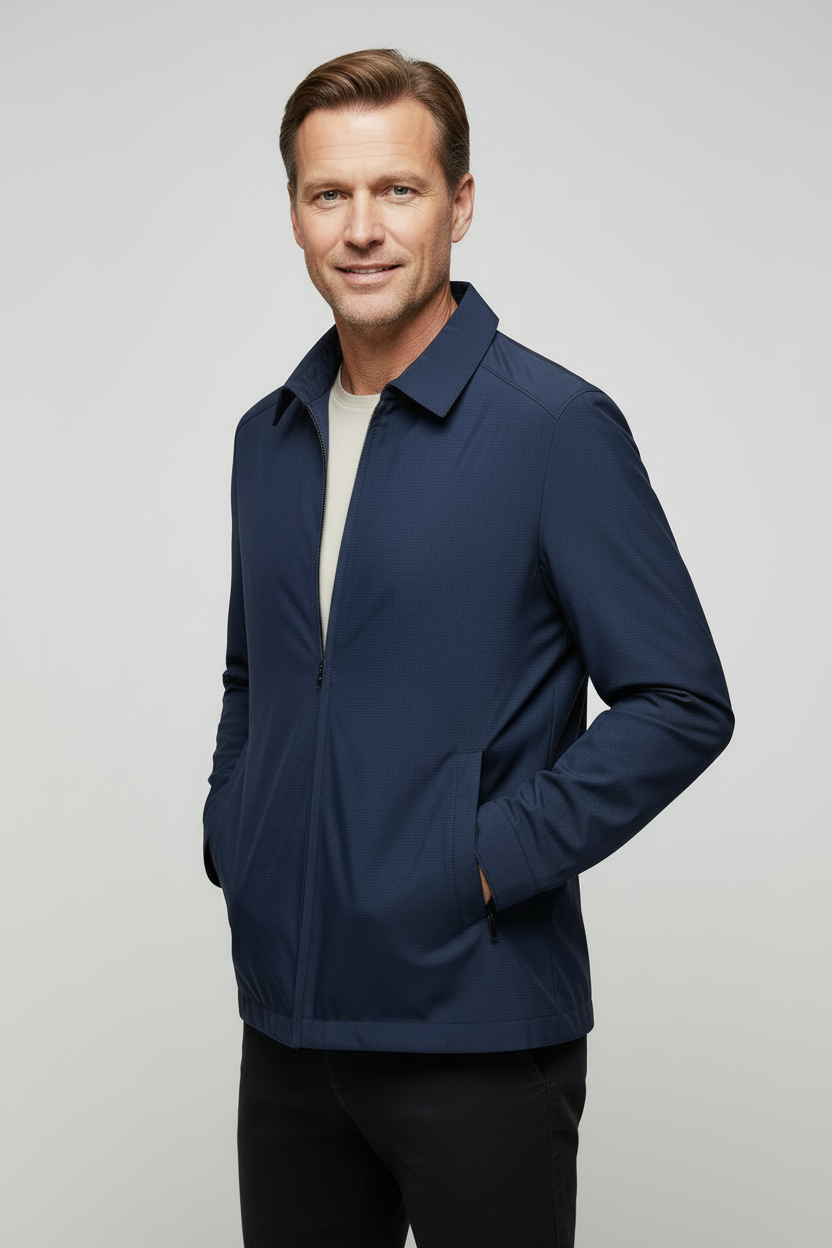 Men's Harrington Jacket - Navy Lightweight Zip-Up Collared Coat