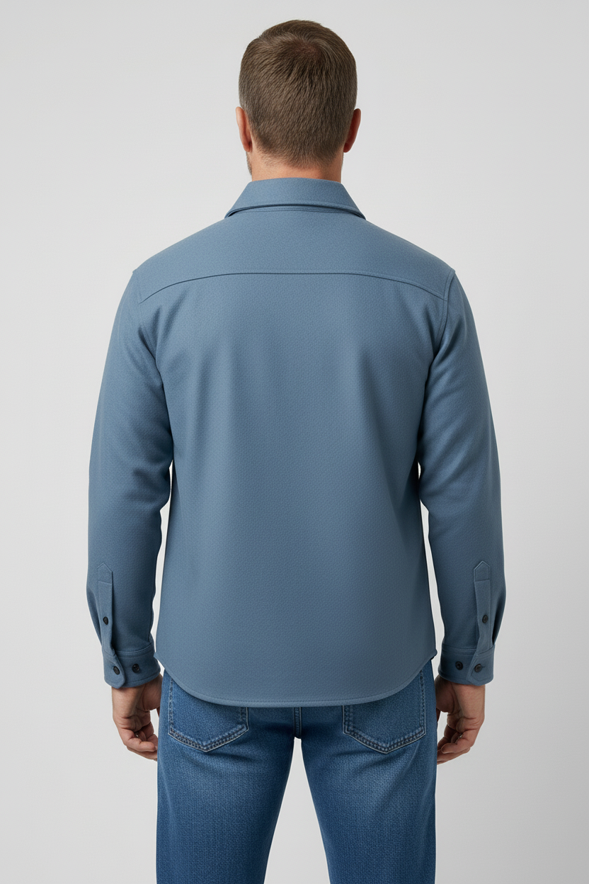 Men's Overshirt Jacket - Light Blue Brushed Cotton Shacket with Chest Pockets