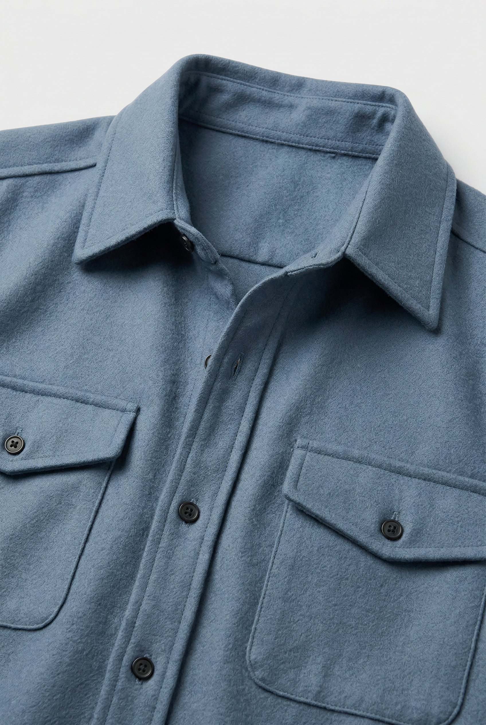 Men's Overshirt Jacket - Light Blue Brushed Cotton Shacket with Chest Pockets