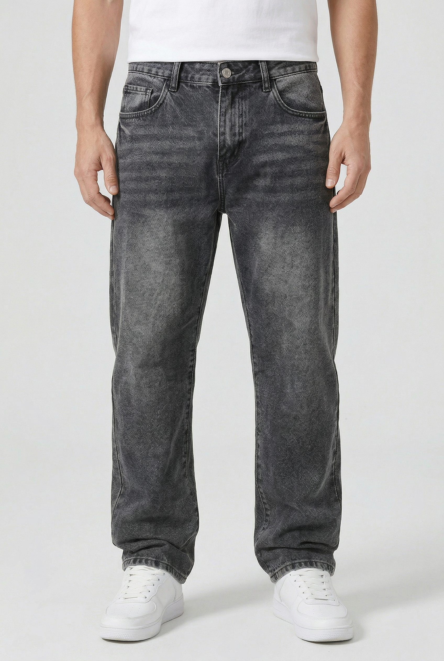 Men's Straight Leg Jeans - Grey Washed Denim