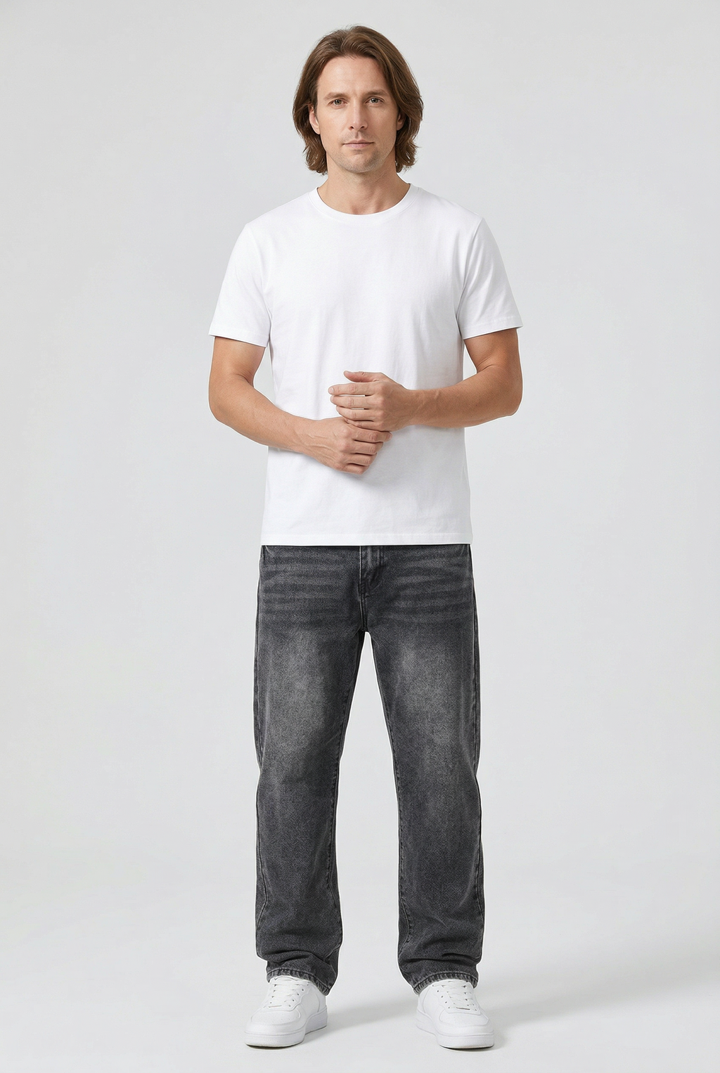 Men's Straight Leg Jeans - Grey Washed Denim