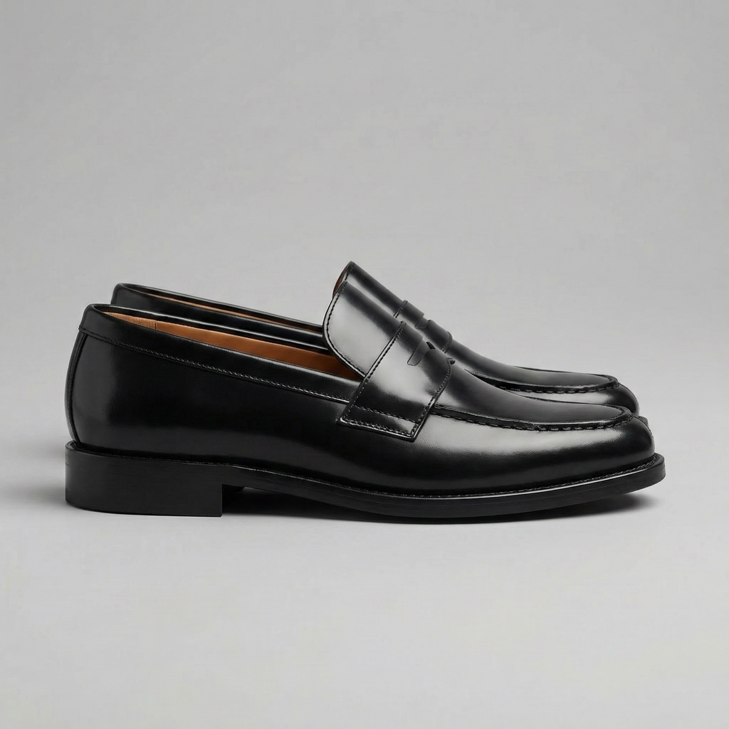 Men's Leather Penny Loafers - Slip-on Style and Flexible Rubber Sole