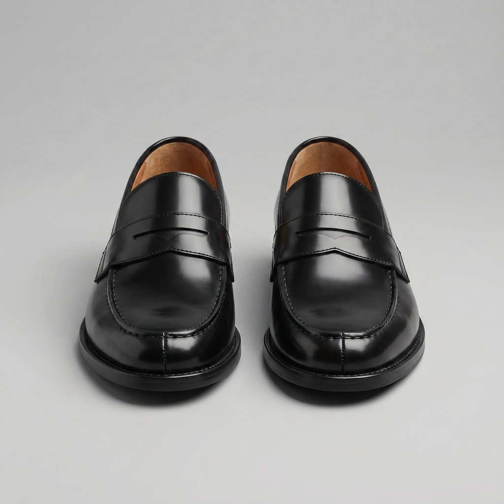 Men's Leather Penny Loafers - Slip-on Style and Flexible Rubber Sole