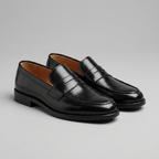Men's Leather Penny Loafers - Slip-on Style and Flexible Rubber Sole