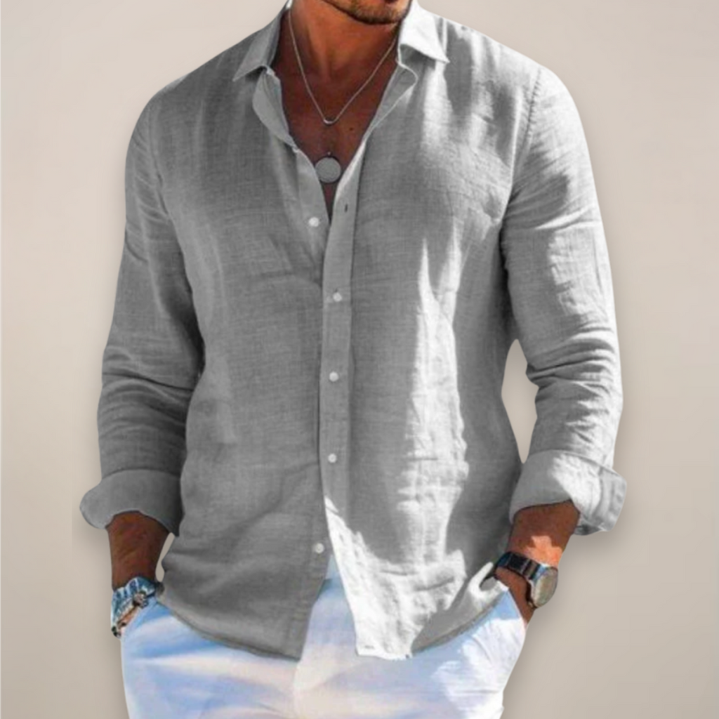 Men's Linen Long Sleeve Button-Up Shirt – Casual Solid Colour Design