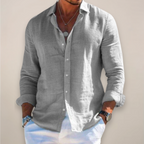 Men's Linen Long Sleeve Button-Up Shirt – Casual Solid Colour Design