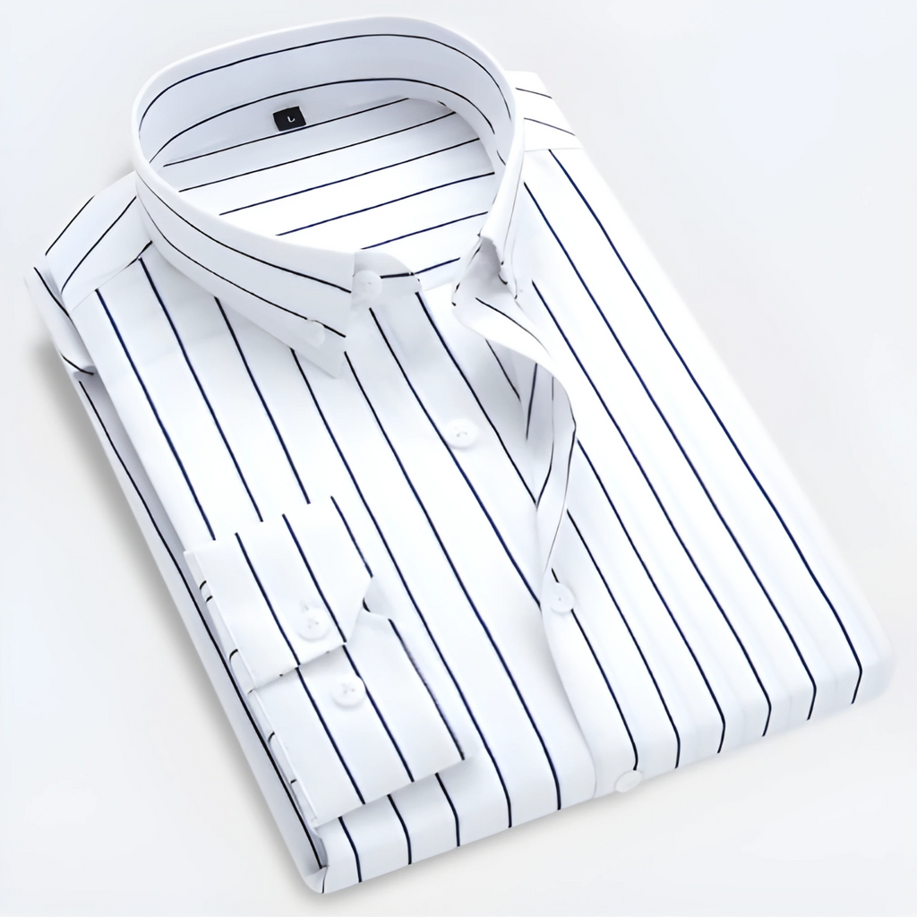 Men's Striped Long Sleeve Button-Up Shirt – Smart Casual Style