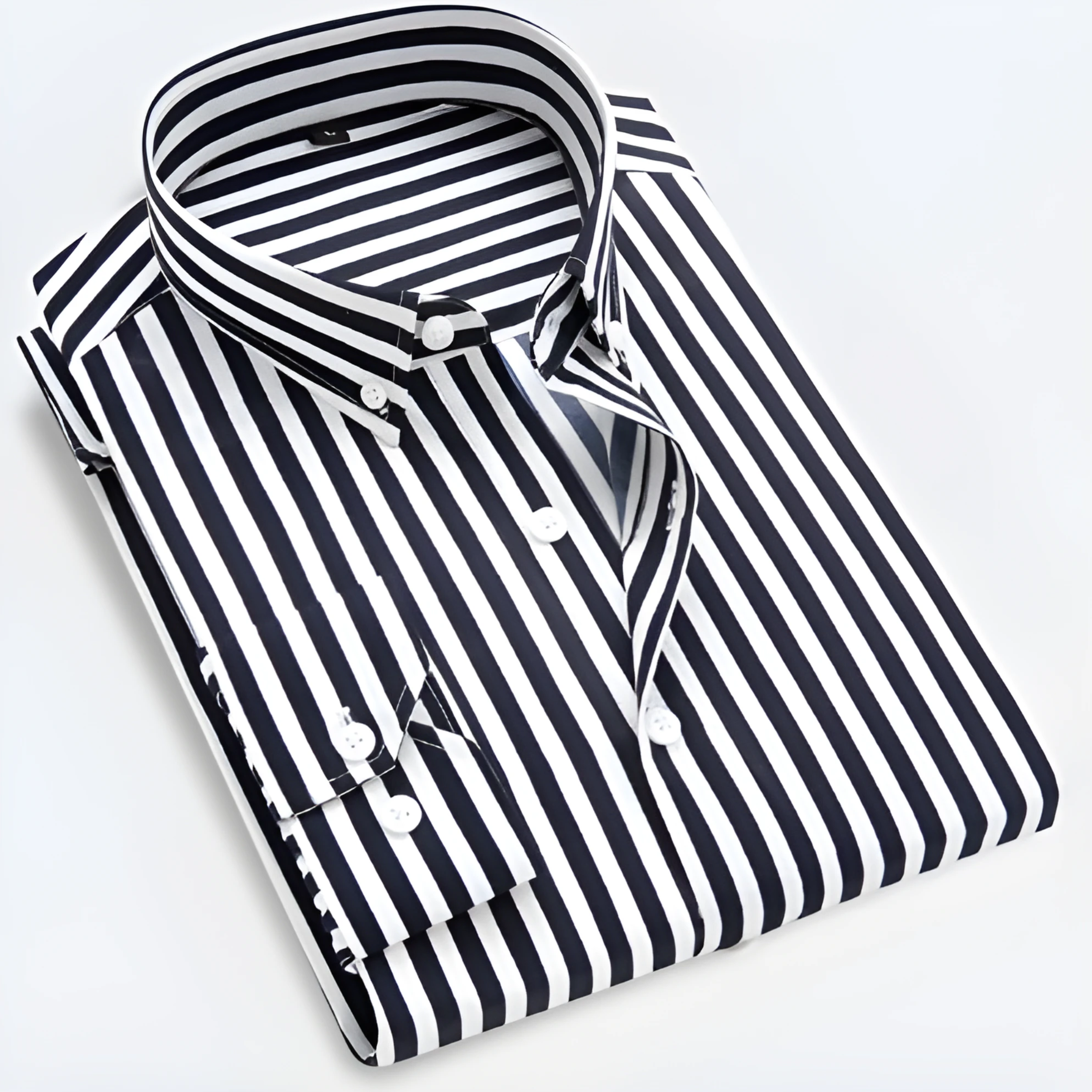 Men's Striped Long Sleeve Button-Up Shirt – Smart Casual Style