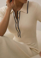 Women's Knitted Midi Dress – Polo Collar Elegant Style