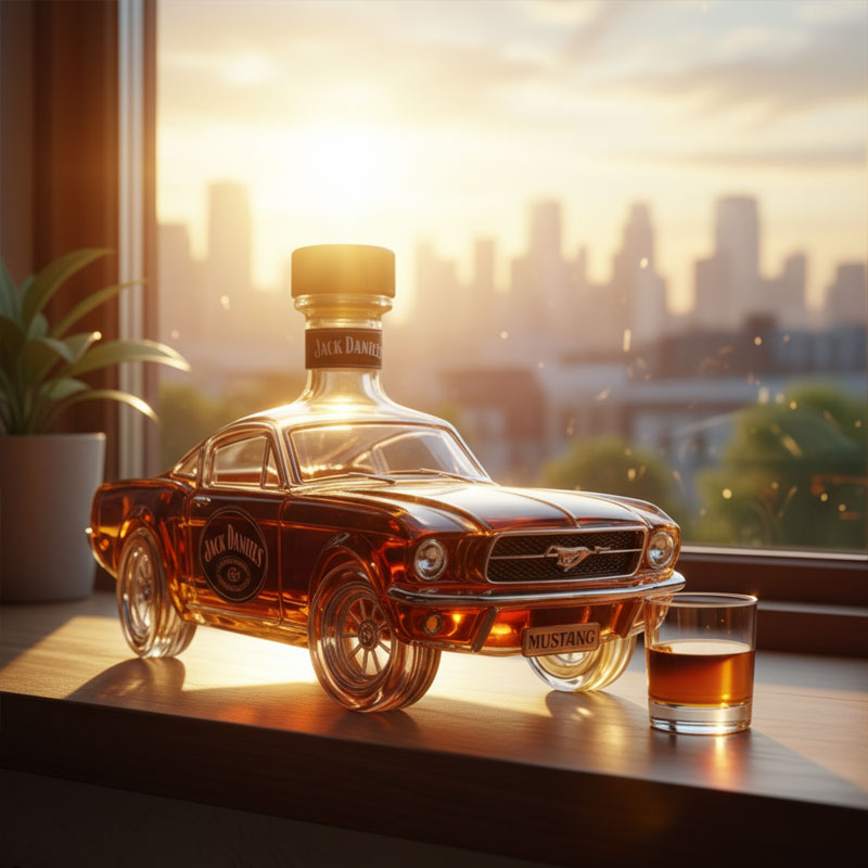 Car Design Whiskey Decanter – Mustang Inspired Glass Bar Decanter