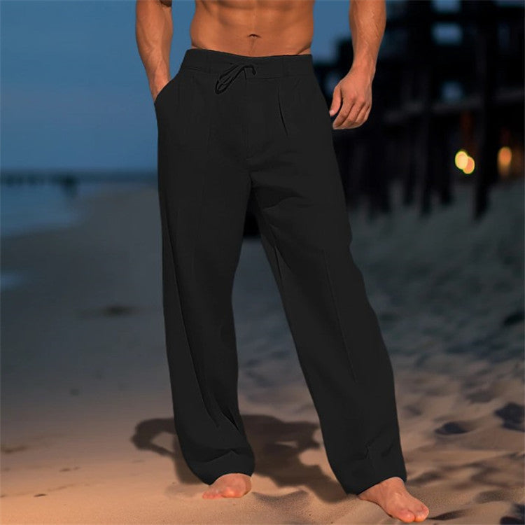 Men's Relaxed Fit Summer Trousers – Drawstring Waist and Pleated Front