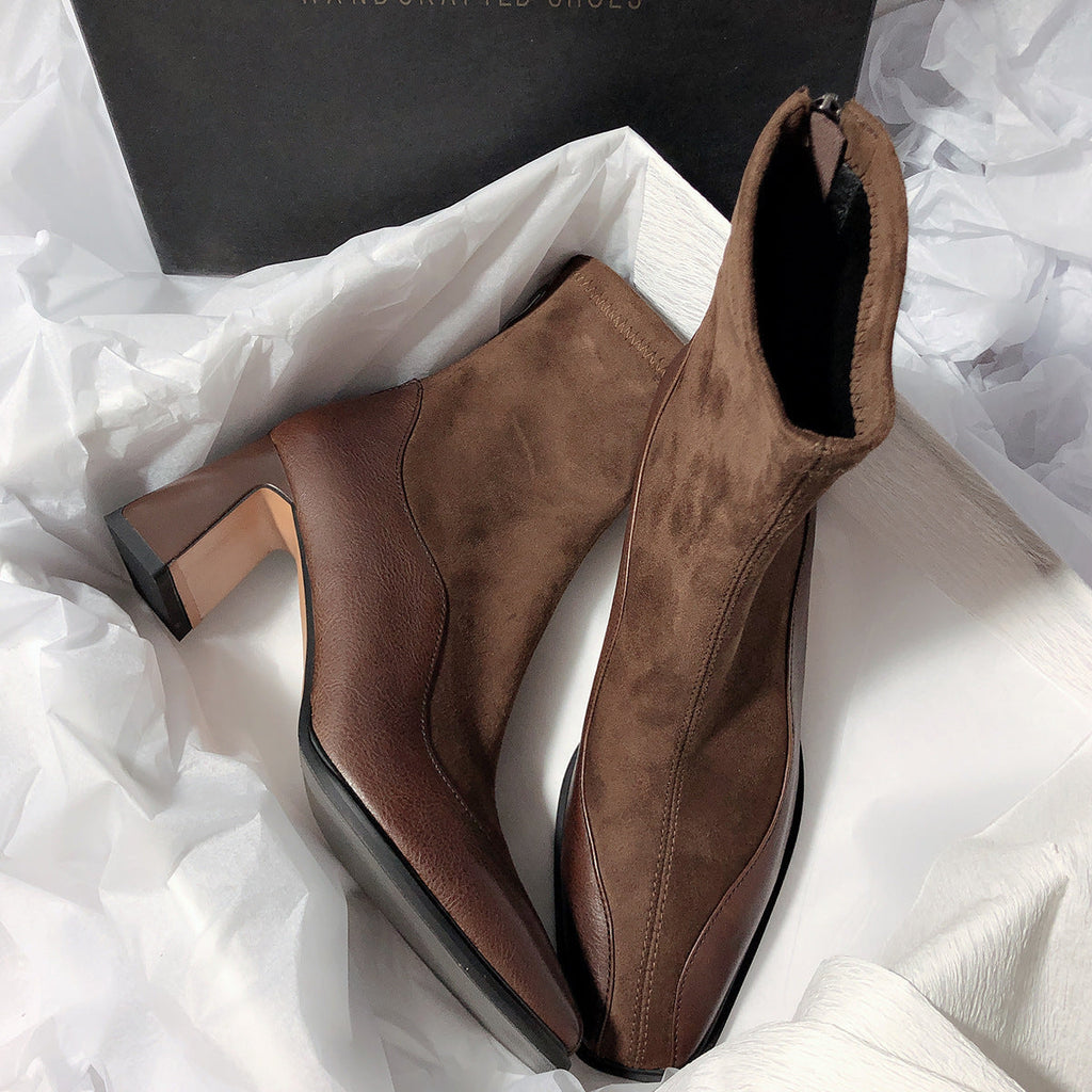 Women’s Vintage Leather Ankle Boots - Non Slip High Heel Dress Shoes