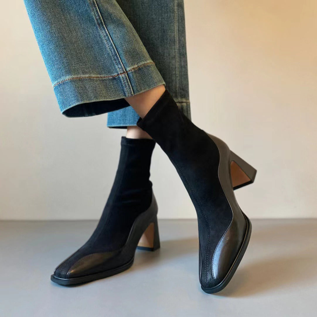 Women’s Vintage Leather Ankle Boots - Non Slip High Heel Dress Shoes