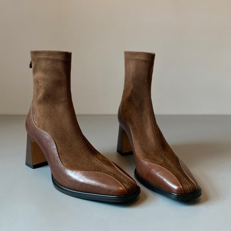 Women’s Vintage Leather Ankle Boots - Non Slip High Heel Dress Shoes