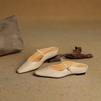 Women’s Leather Backless Flats - Pointed Toe Buckle Strap Low Heel Shoes