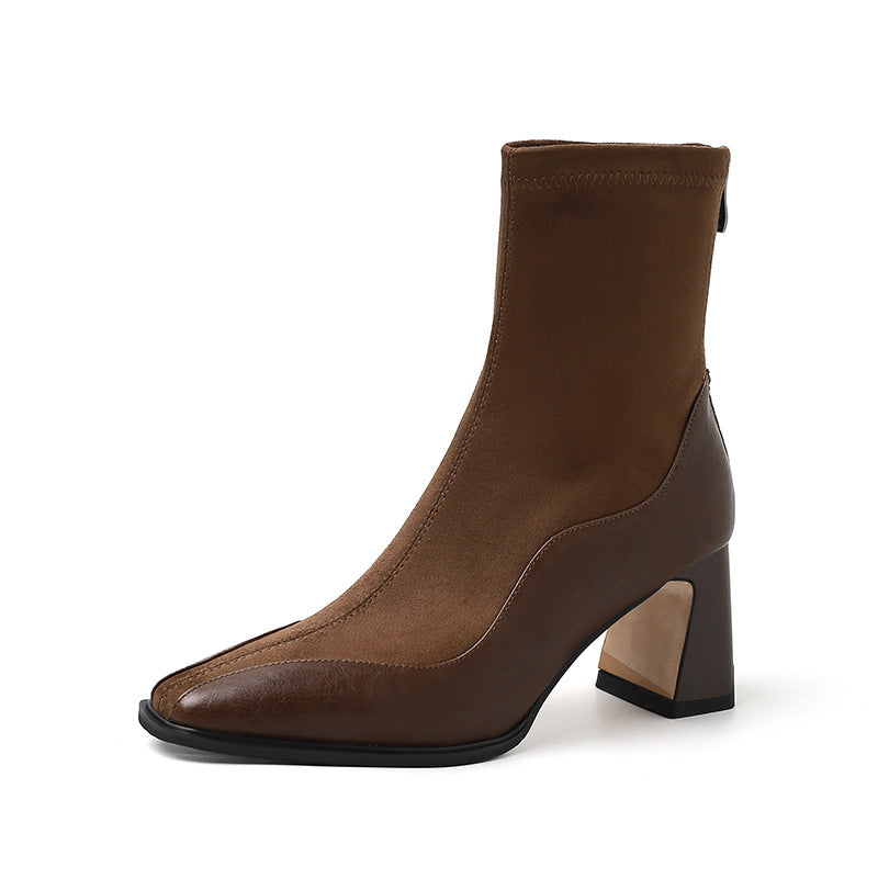 Women’s Vintage Leather Ankle Boots - Non Slip High Heel Dress Shoes
