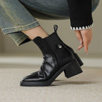 Women’s Leather Ankle Boots - Formal Chunky Heeled Shoes