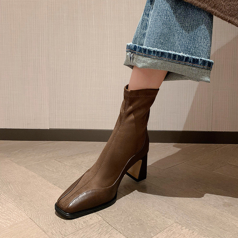 Women’s Vintage Leather Ankle Boots - Non Slip High Heel Dress Shoes