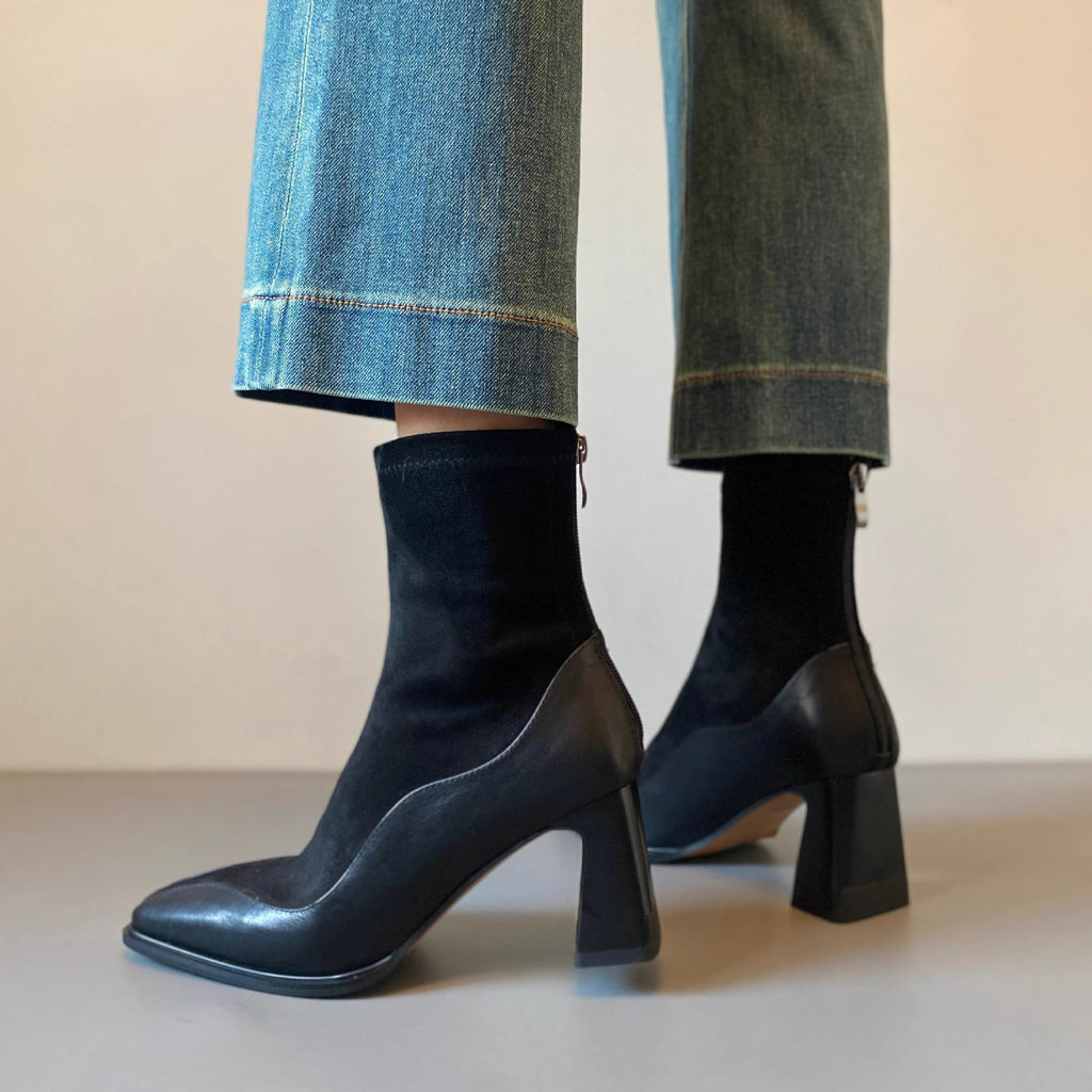 Women’s Vintage Leather Ankle Boots - Non Slip High Heel Dress Shoes