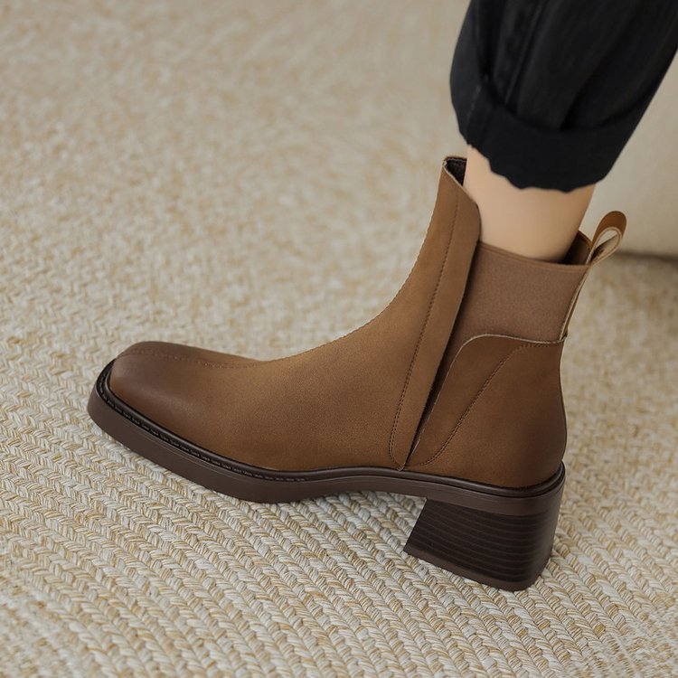 Women’s Leather Ankle Boots - Formal Chunky Heeled Shoes