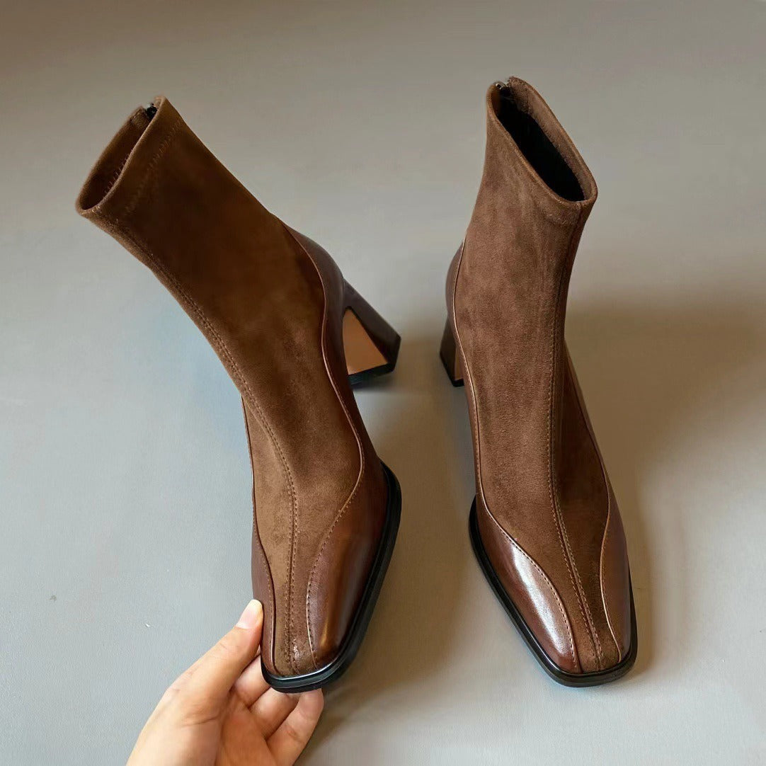 Women’s Vintage Leather Ankle Boots - Non Slip High Heel Dress Shoes