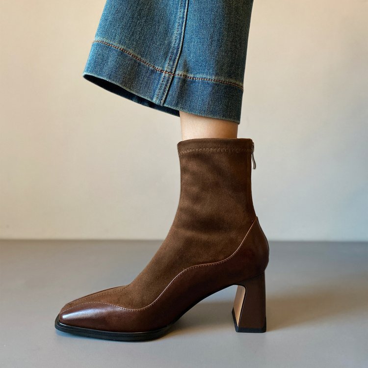 Women’s Vintage Leather Ankle Boots - Non Slip High Heel Dress Shoes