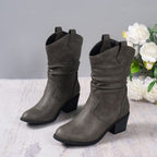 Women’s Cowboy Leather Boots - Thick Sole Western Style Ankle Boots