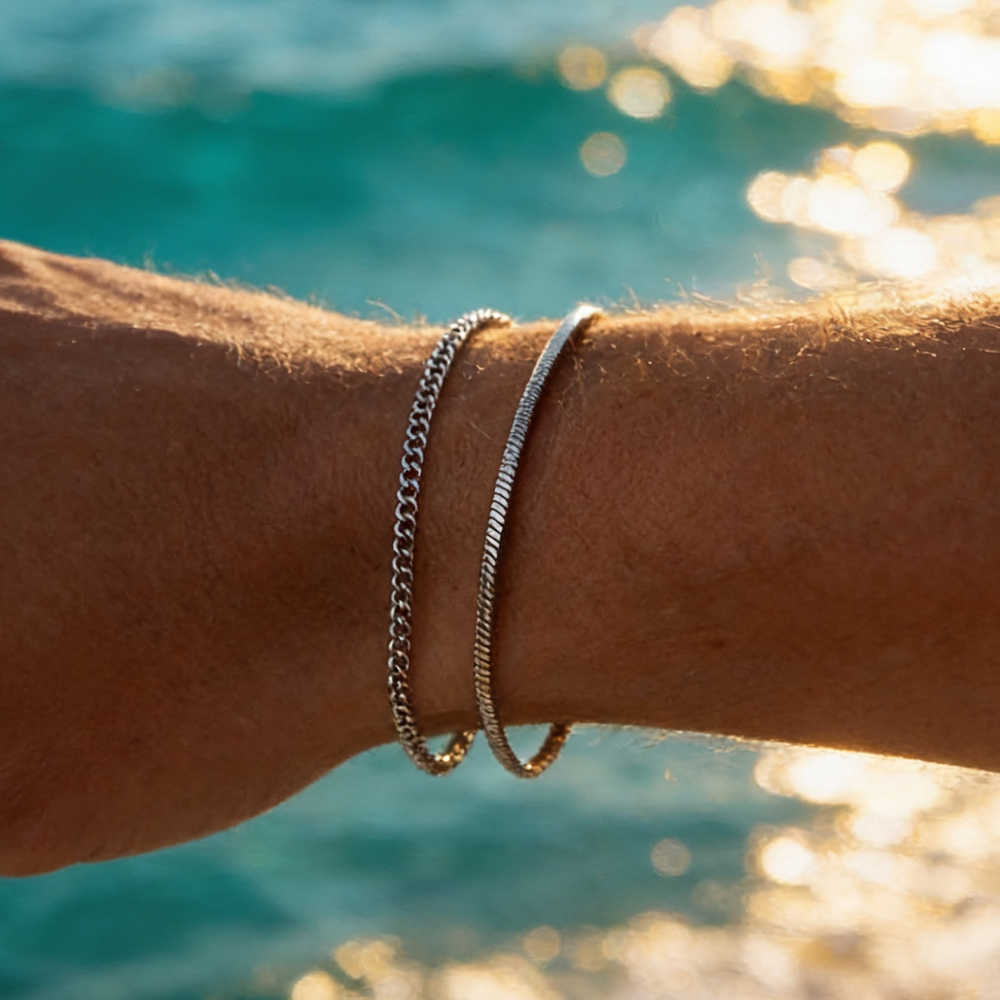 Men's thin chain bracelet set