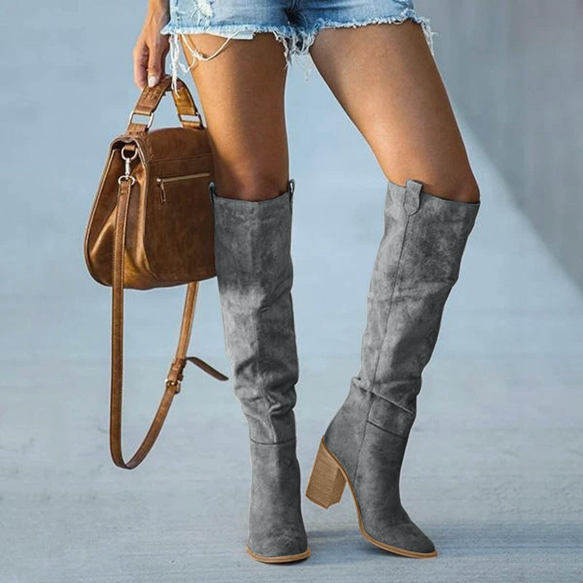 Women's Orthopedic Over-the-Knee Boots with Arch Support and Wooden Block Heel