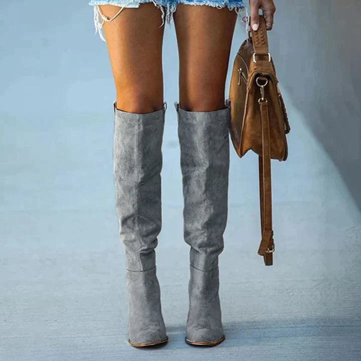 Women's Orthopedic Over-the-Knee Boots with Arch Support and Wooden Block Heel