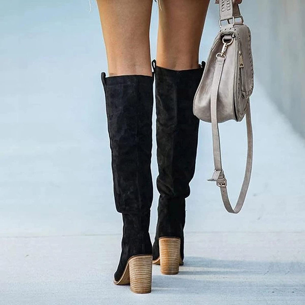 Women's Orthopedic Over-the-Knee Boots with Arch Support and Wooden Block Heel