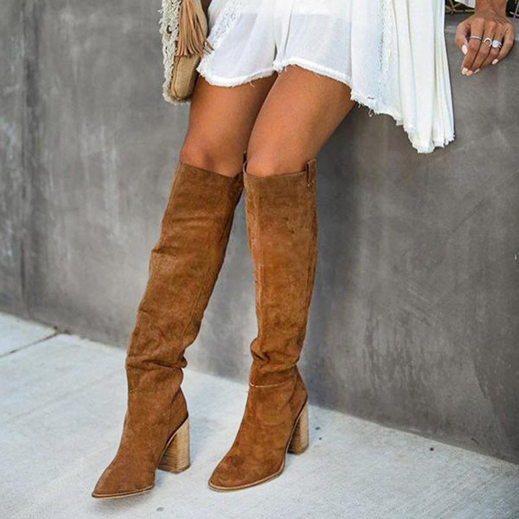 Women's Orthopedic Over-the-Knee Boots with Arch Support and Wooden Block Heel