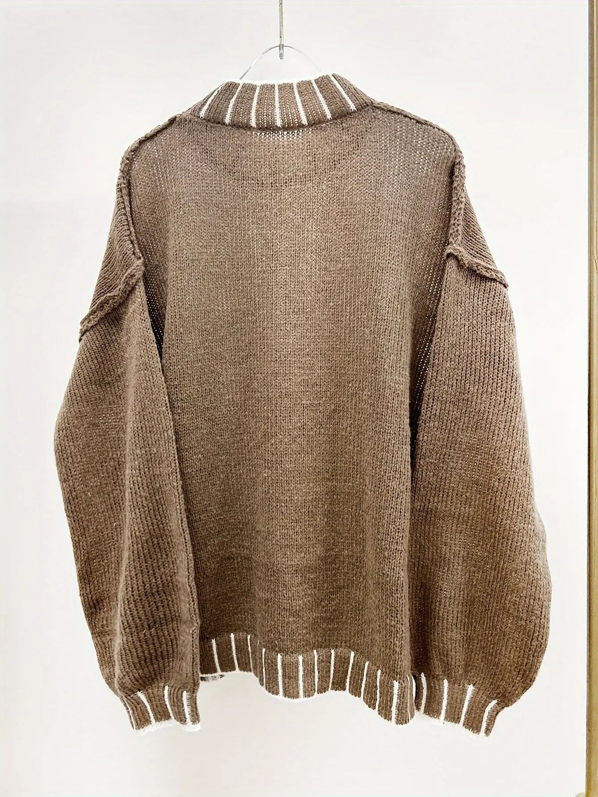 Women's Oversized Turtleneck Jumper, Chunky Knit Jumper Dress with Contrast Rib Trim