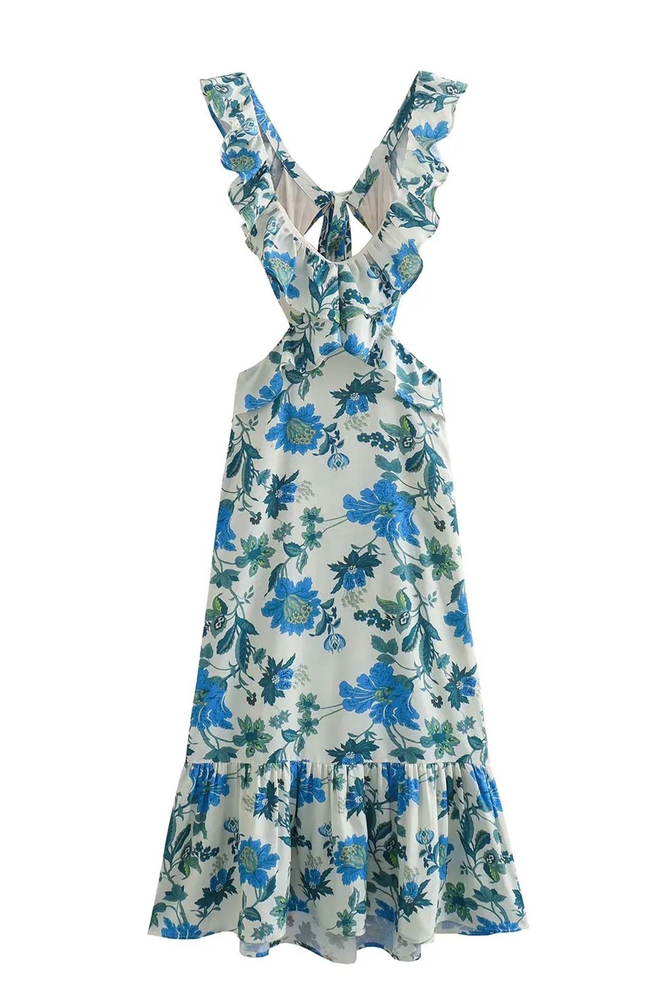 Women's Floral Maxi Summer Dress – Sleeveless Ruffle Strap Design