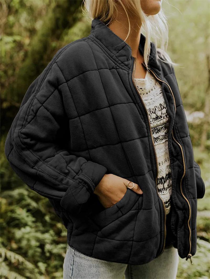 Women's Quilted Jacket, Lightweight Zip Up Padded Jacket for Ladies with Pockets