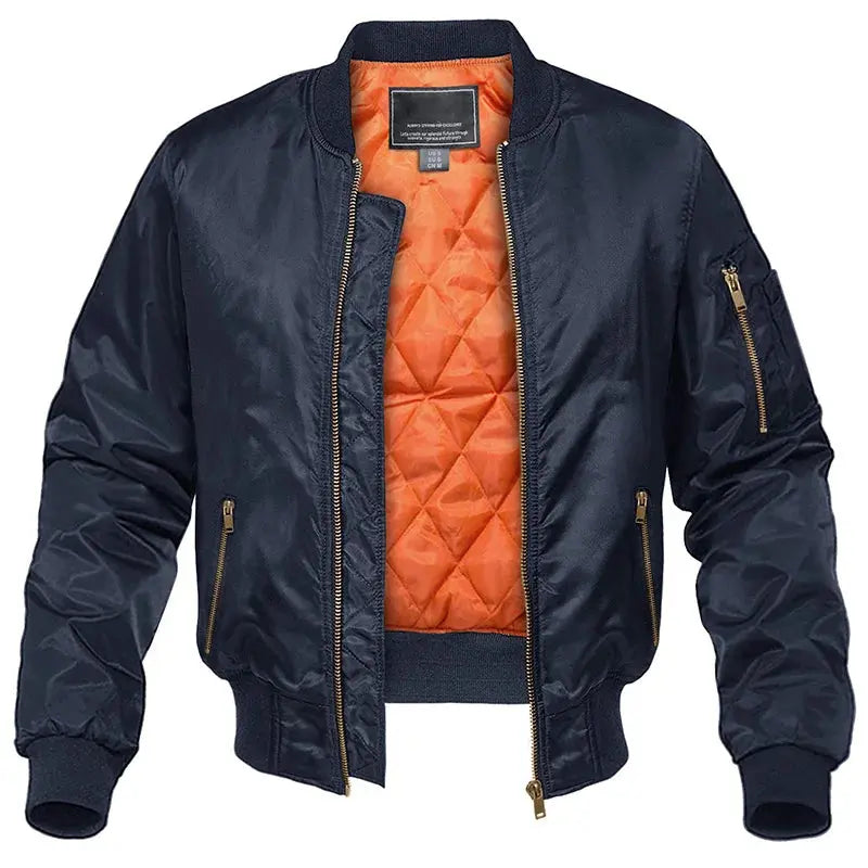 Men's Bomber Jacket - Navy Quilted MA1 Flight Jacket with Contrast Lining
