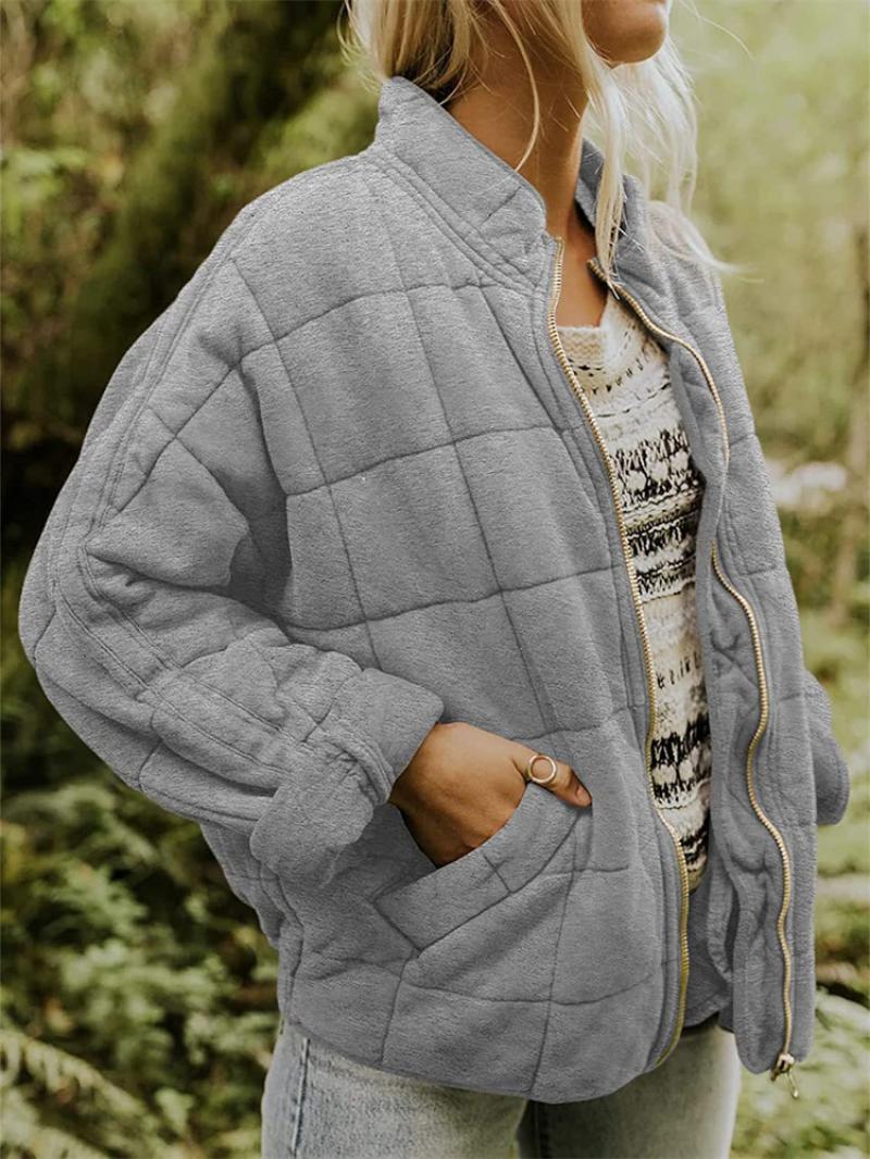 Women's Quilted Jacket, Lightweight Zip Up Padded Jacket for Ladies with Pockets