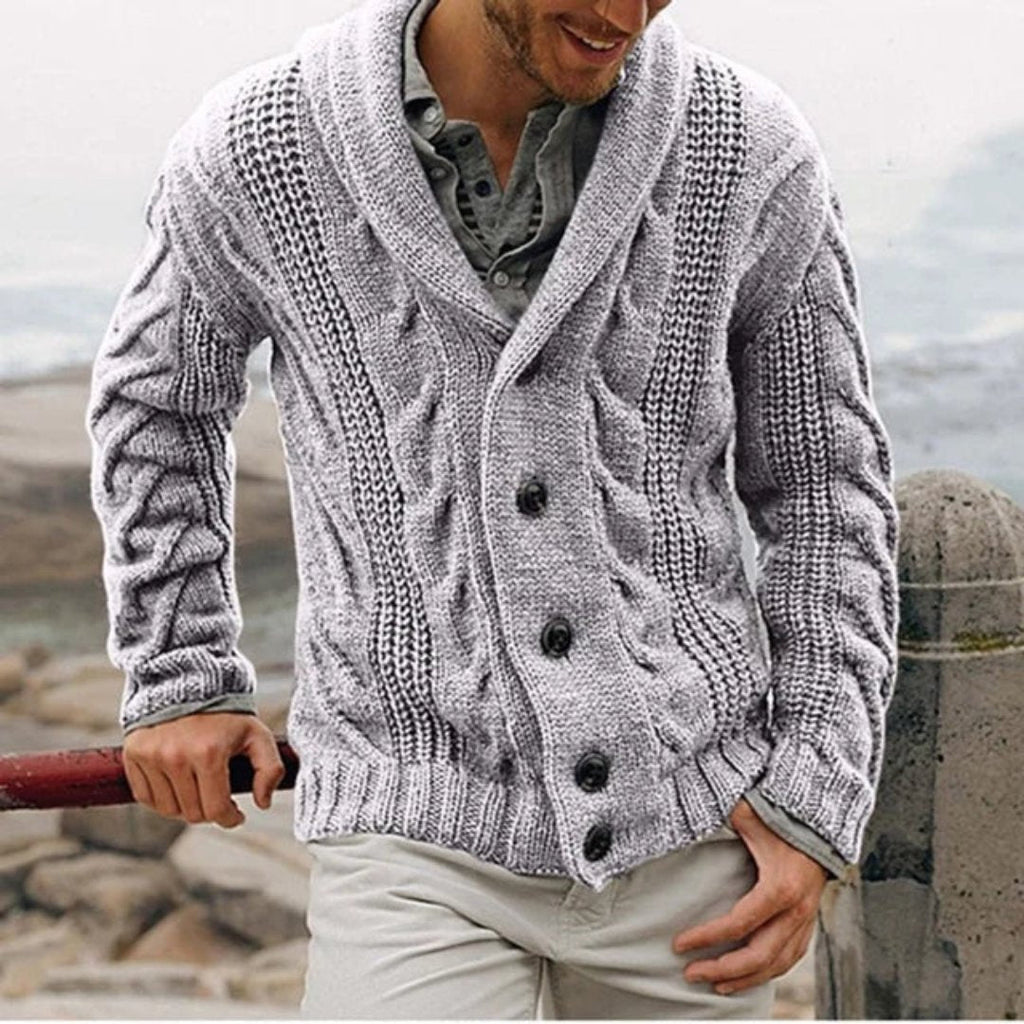 Men's Cable Knit Cardigan, Shawl Collar Button-Up Chunky Knit Cardigan