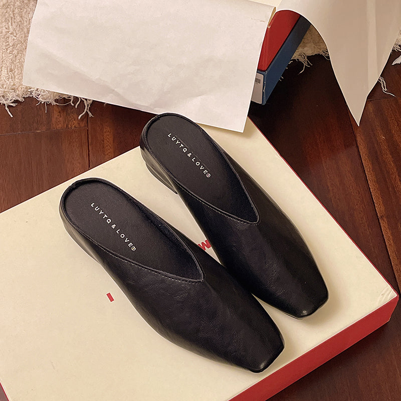 Women’s Slip-On Flat Shoes - Low Heel Square Toe Everyday Wear